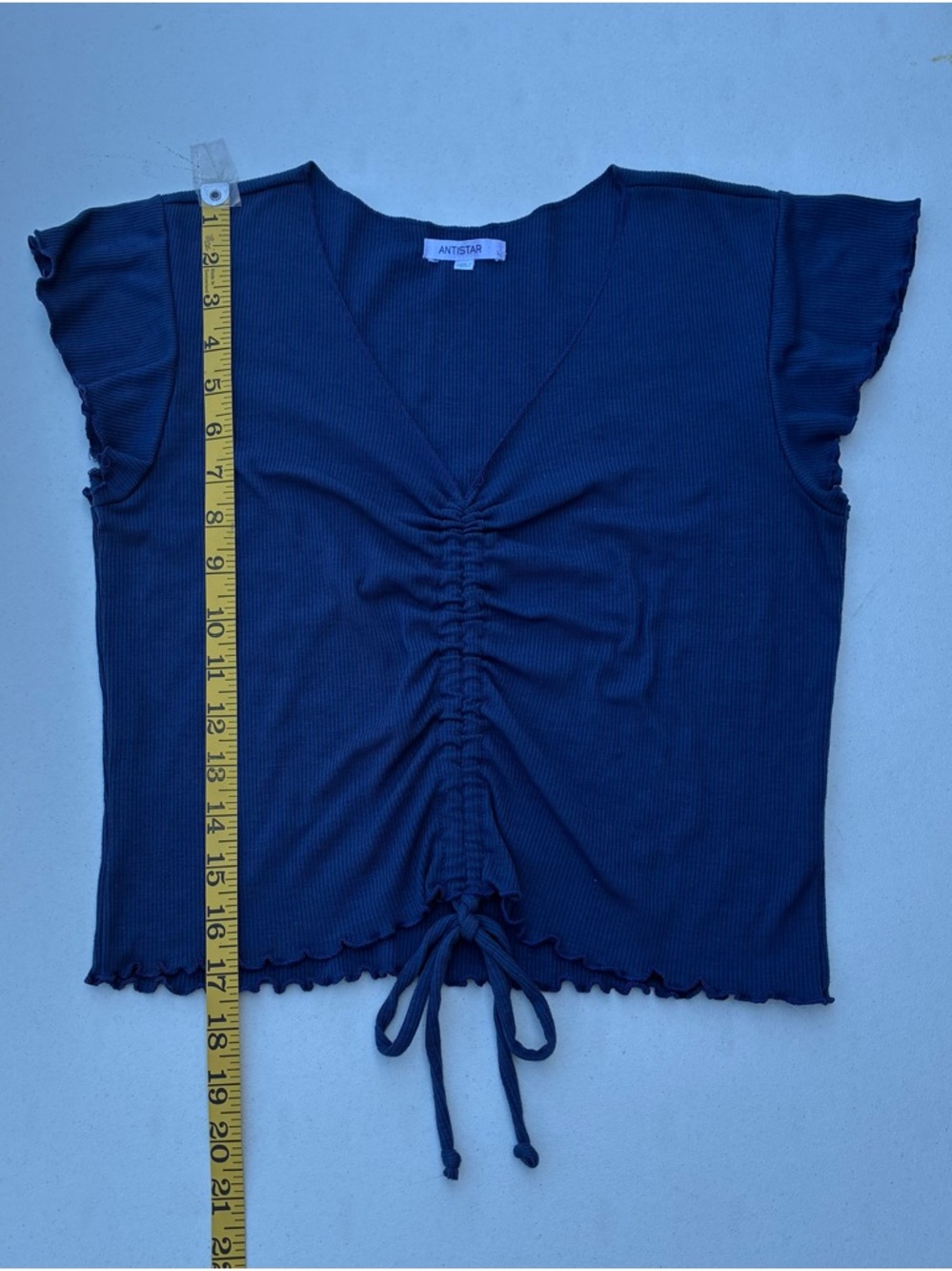 Antistar Blue Ruched V-Neck Crop Top - Picture 6 of 6
